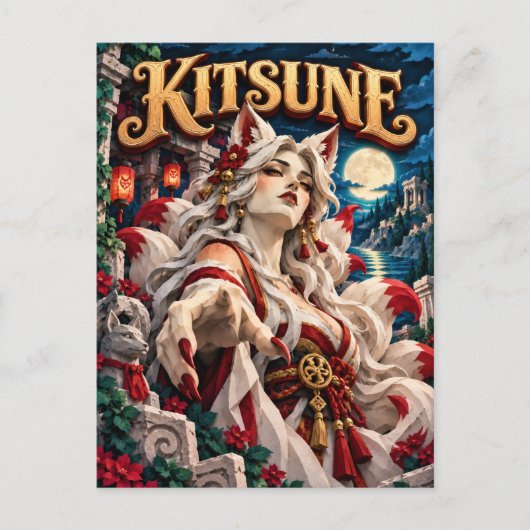 Kitsune, Paper Cut Monster Postkarte (Vorderseite)