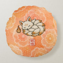 Kitsune Round Throw Pillow | Japanese Nine Tailed 