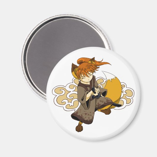 Kitsune Samurai Magnet (Vorderseite/Rückseite)