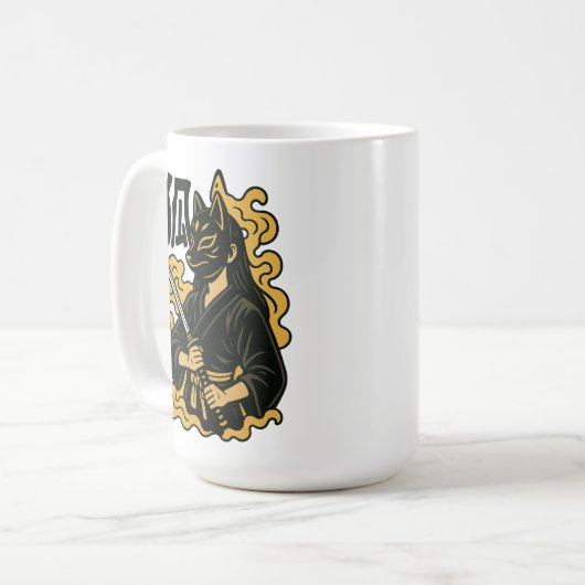 Kitsune Samurai Warrior - Japanisch Fox Maske Kuns Kaffeetasse (Vorderseite Links)