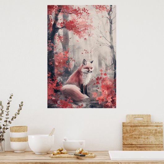 Kitsune Spirit – Japanese Fox in Blossom Forest Poster (Küche)