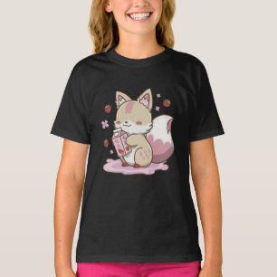 Kitsune Strawberry Milk - Niedlich Fox Yokai Ästhe T-Shirt