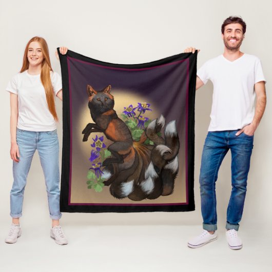 Kitsune und Akelei-Blumen Fleece-Decke Fleecedecke (Beispiel)