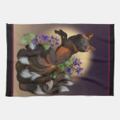 Kitsune und Columbine-Blume Geschirrtuch (Horizontal)