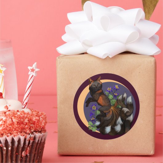 Kitsune und Columbine-Blume Runder Aufkleber (Party)