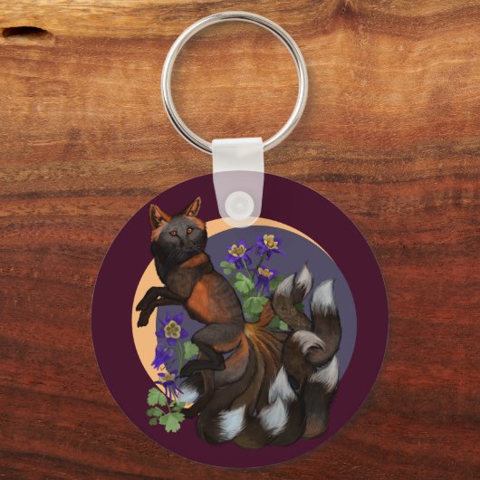 Kitsune und Columbine-Blume Schlüsselanhänger (Vorderseite)