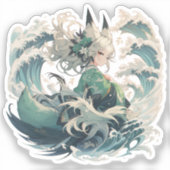 Kitsune Yokai Girl Sticker - Japanische Mythische (Vorderseite)