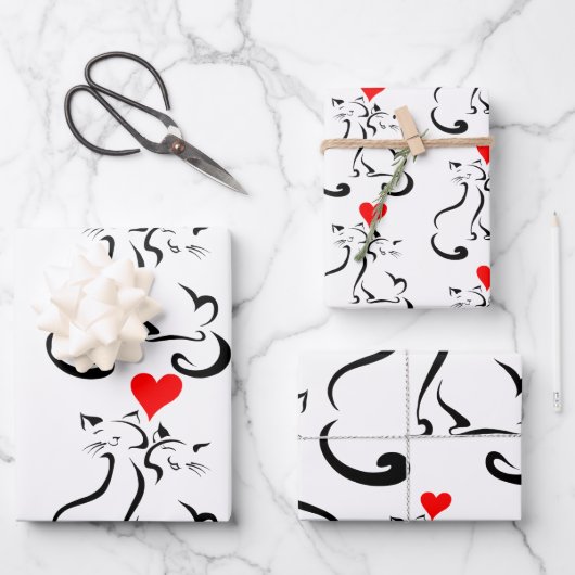Kitt-Liebe-Wrapping-Papier Flachblech-Set von 3 Geschenkpapier Set (Vorderseite)