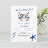 Kitta Cat Kitten Blue lila Junge Dusche Einladung (Stehend Vorderseite)