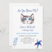 Kitta Cat Kitten Blue lila Junge Dusche Einladung (Vorne/Hinten)