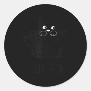 KitTea Katze Lover Niedliche und lustige schwarze Runder Aufkleber