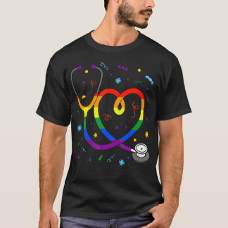 Kittel Stethoskop Regenbogenflagge Lgbt Krankensch T-Shirt