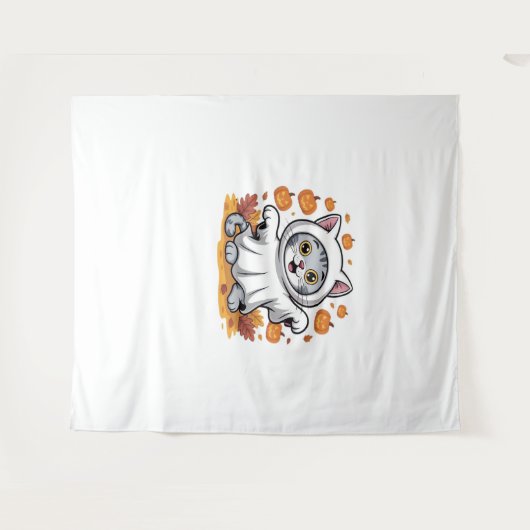 Kitten als Geist zu Halloween Classic T- Wandteppich (Vorderseite (Horizontal))