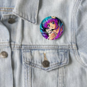 Kitten and Pigtail Manga Girl Button (Beispiel)