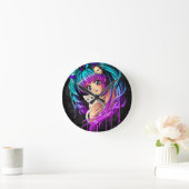Kitten and Pigtail Manga Girl Runde Wanduhr (Zuhause)
