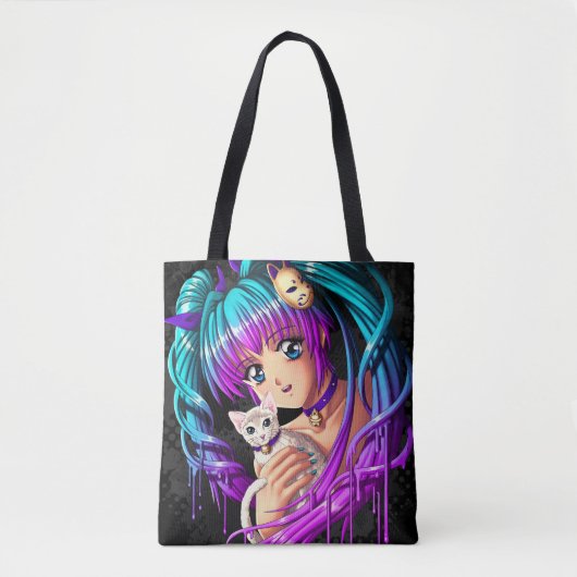 Kitten and Pigtail Manga Girl Tasche (Vorderseite)