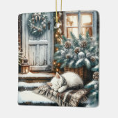 Kitten Asleep auf der festlichen Vorderseite Weihn Keramikornament (Links)