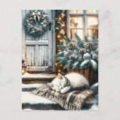 Kitten Asleep auf der festlichen Vorderseite Weihn Postkarte (Vorderseite)