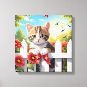 Kitten auf dem Zaun Leinwanddruck