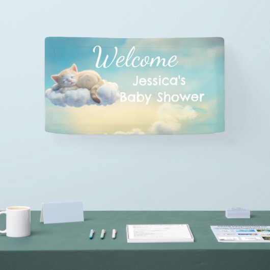 Kitten auf einer Cloud-Babydusche Banner (Messe)
