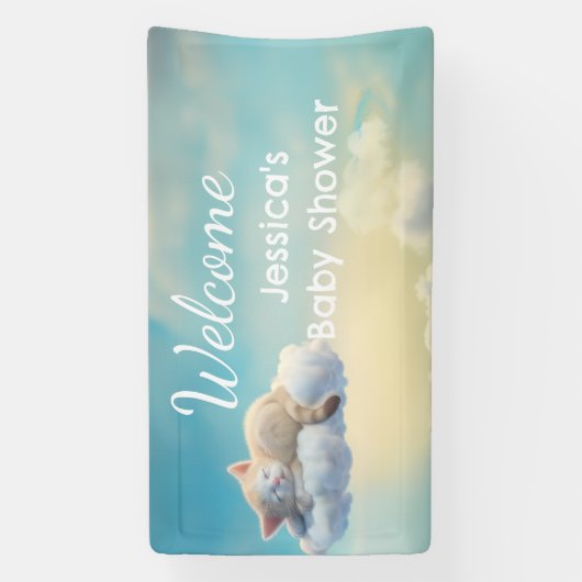 Kitten auf einer Cloud-Babydusche Banner (Vertikal)
