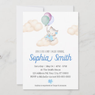 Kitten Baby Girl Baby Shower Balloons Wolken Einladung