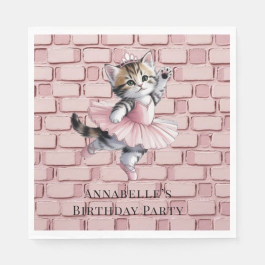 Kitten Ballerina Girl Birthday Party Serviette (Vorderseite)
