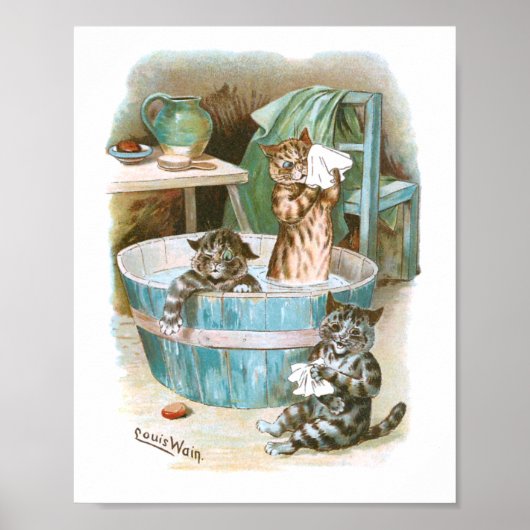 Kitten Bath von Louis Wain Poster (Vorne)