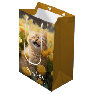 Kitten bei Blume zum Geburtstag Mittlere Geschenktüte