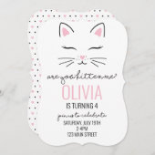 Kitten Birthday Einladen mit rosa Herzen kitschig Einladung (Vorne/Hinten)