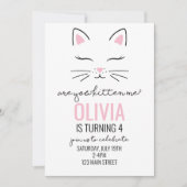 Kitten Birthday Einladen mit rosa Herzen kitschig  Einladung (Vorderseite)