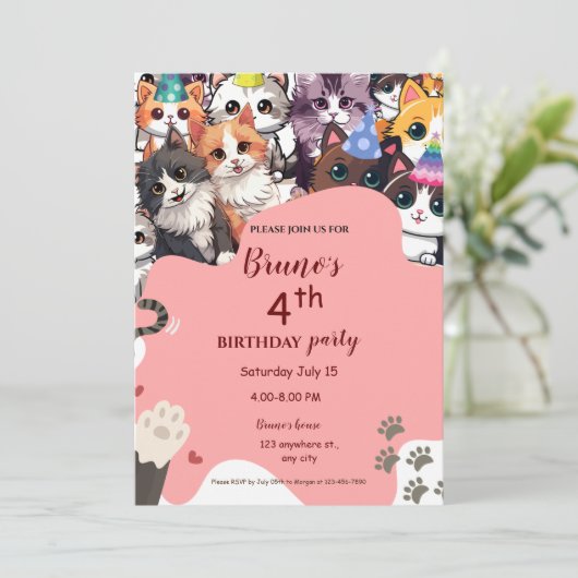 Kitten Birthday Einladung (Stehend Vorderseite)