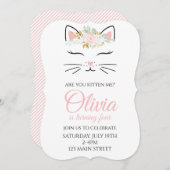 Kitten Birthday Einladung mit blumengeschmücktem G (Vorne/Hinten)