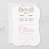 Kitten Birthday Einladung mit blumengeschmücktem G (Vorderseite)