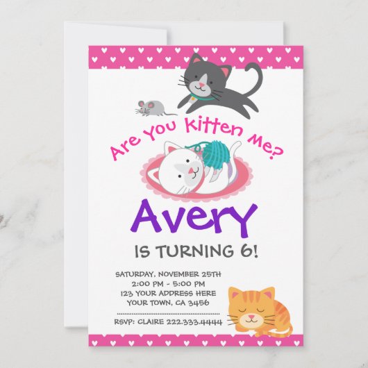 Kitten Birthday Invasion, Adoption von Haustieren  Einladung (Vorderseite)