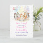Kitten Birthday Invitation, Cute Cat Girl Theme Einladung (Stehend Vorderseite)