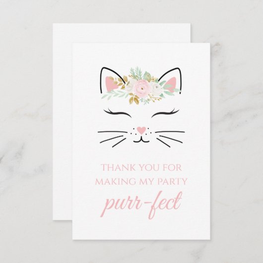 Kitten Birthday Party danke Karten Blumenkitt (Vorne/Hinten)