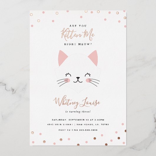 Kitten Birthday Party Folieneinladung (Vorderseite)