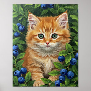 Kitten & Blaubeeren Ölmalerei Kunst Poster