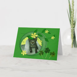 Kitten, Blume, Kleeblatts & Green Polka Dots Card Karte