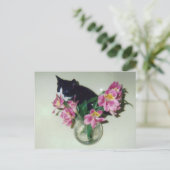 Kitten Blume Vase Postcard Postkarte (Stehend Vorderseite)