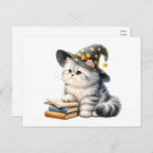Kitten Book Cat Hexe Hallo Liebe Denken Sie an Sie Postkarte (Vorne/Hinten)