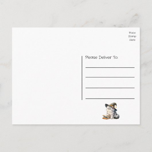 Kitten Book Cat Hexe Hallo Liebe Denken Sie an Sie Postkarte (Rückseite)