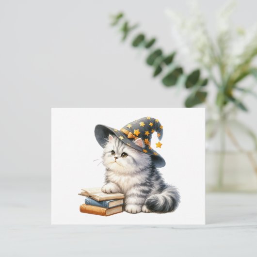 Kitten Book Cat Hexe Hallo Liebe Denken Sie an Sie Postkarte (Stehend Vorderseite)