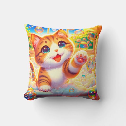 "Kitten Bubble Bliss" Kissen (Vorderseite)