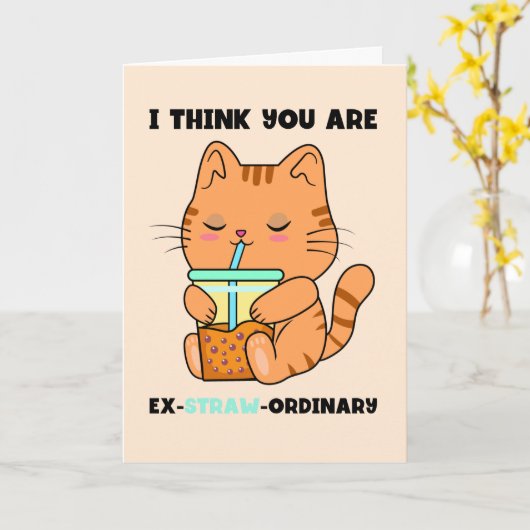 Kitten Bubble Tee Sie sind außergewöhnliche Strohp Karte (Gelbe Blume)