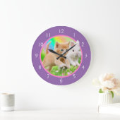Kitten & Bunny mit Regenbogen Große Wanduhr (Zuhause)