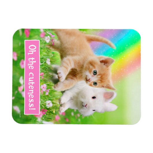 Kitten & Bunny mit Regenbogen Magnet (Horizontal)