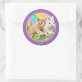 Kitten & Bunny mit Regenbogen Runder Aufkleber (Tasche)