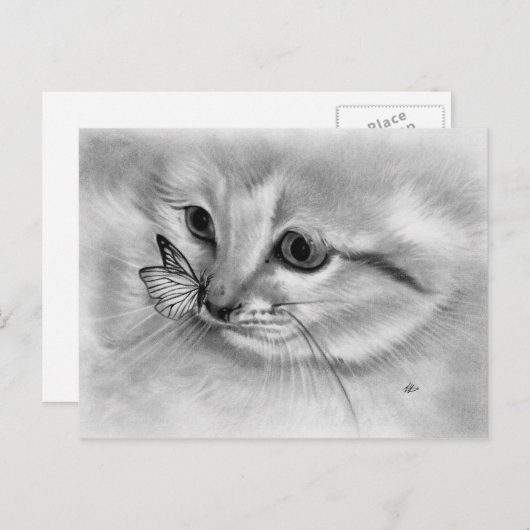 Kitten Butterfly Postcard Postkarte (Vorne/Hinten)
